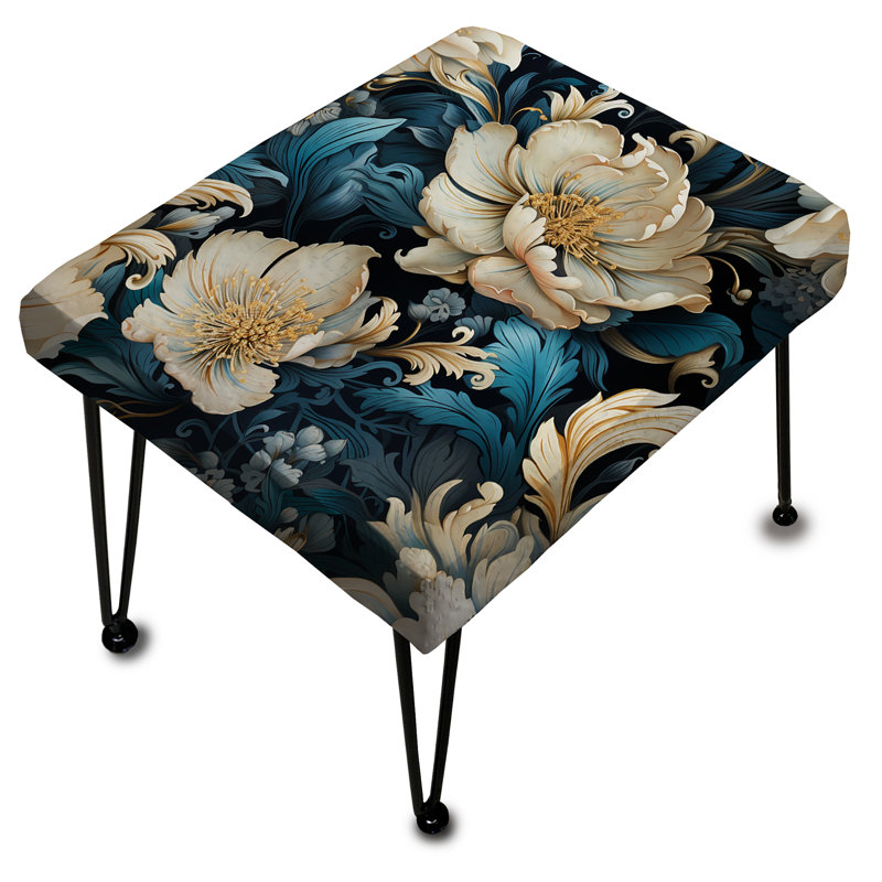 Blue And White Paisley Dynasty Flowers - Damask Rectangle Ottoman