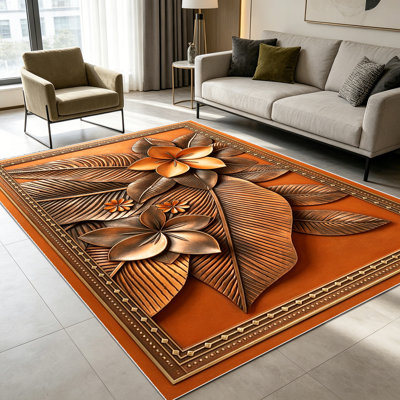 Tapis décoratif à motif floral tropical en relief de 1 pièce pour salon, doux, toutes saisons, facile à entretenir, lavable, adapté pour la chambre à coucher, la salle à manger, le vestibule, le patio, la cuisine, le porche, la décoration intérieure et extérieure.