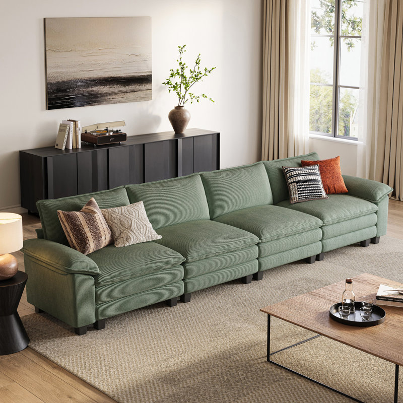 Canapé modulaire rembourré 157,5 po Colbey, Vert, 34.64'' H x 157.48'' W x 34.64'' D