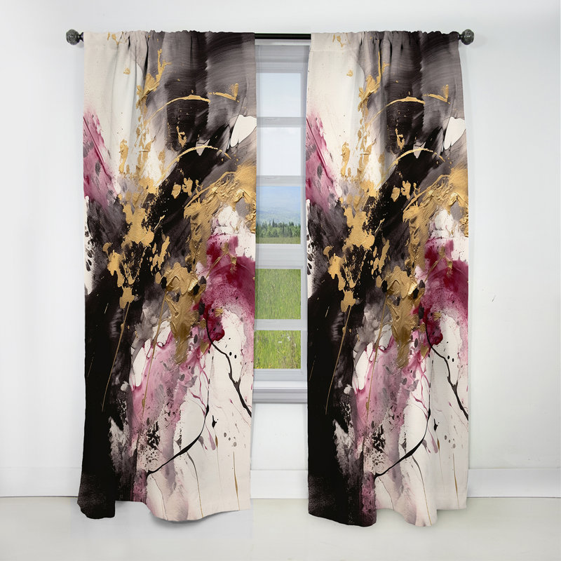 Gold And Pink Fluid Fusion II - Abstract Curtain - Blackout Abstract Curtain - 1 Panels, 52" W x 90" L