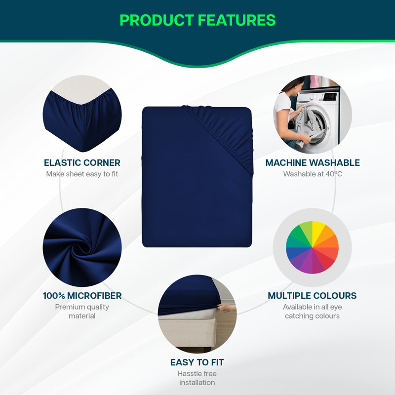 Extra Deep Pocket Microfiber Solid Fitted Sheet, Full/Double, Navy