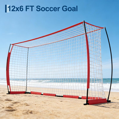 12x6 ft Collapsible Soccer Goal – Heavy-Duty Metal Frame, High-Strength Fiberglass Poles – Portable All-Weather Net, Carry Bag, 4 Ground Stakes – For Training, Backyard, Indoor & Outdoor Use – Red