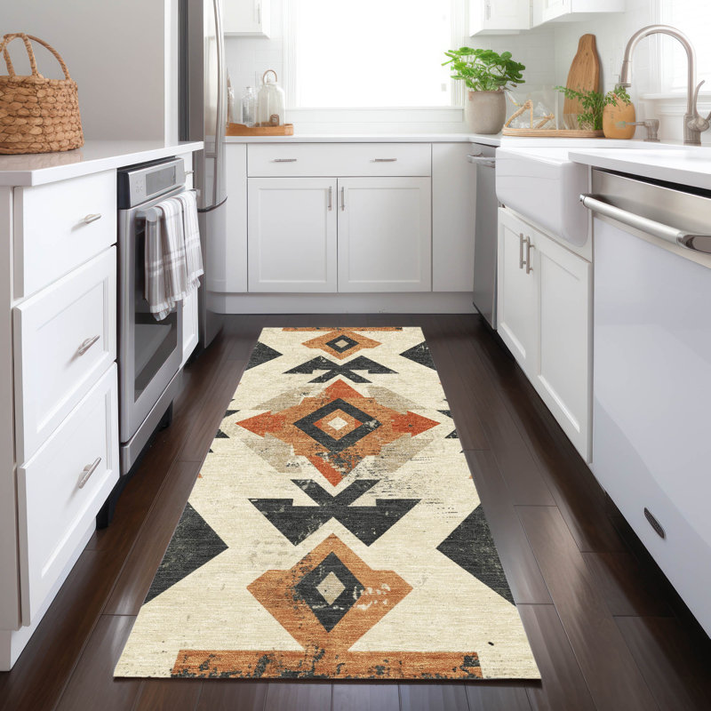 Machine Washable Indoor/Outdoor Xhevrie Ivory Rug, Runner 2'3" x 7'6"