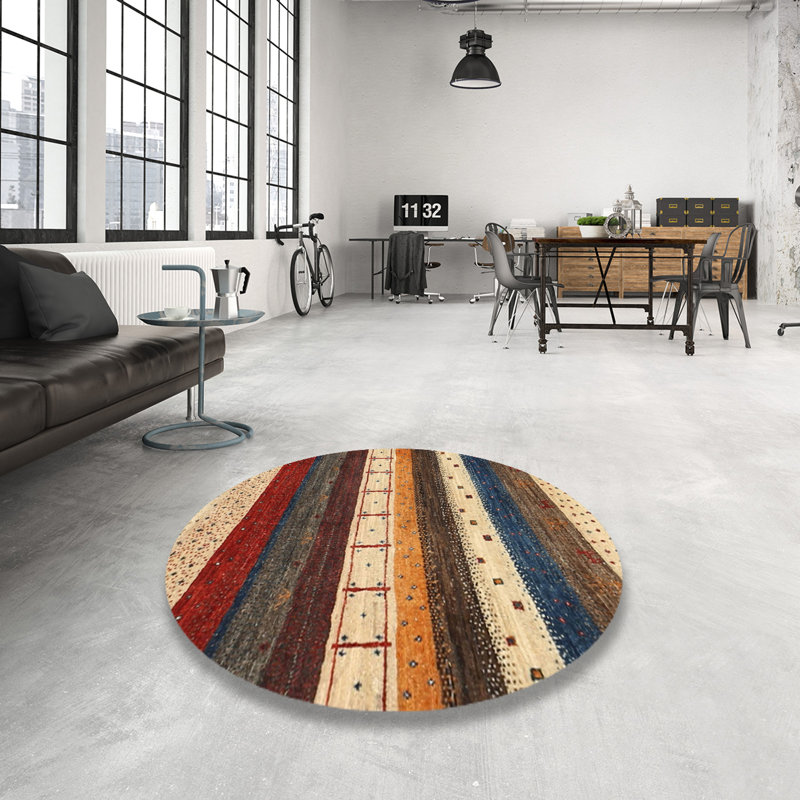 Tapis contemporain beige / brun / gris, Rond 4 pi