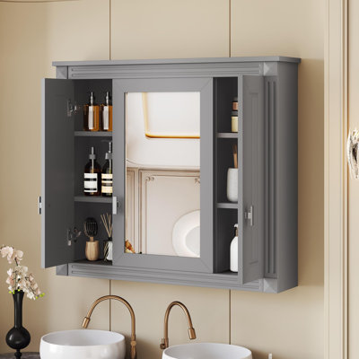 Armoire à pharmacie murale avec miroir, armoire de rangement avec porte à miroir avec portes et tablettes, organisateur de salle de bain au-dessus de la toilette 34 "x 29"