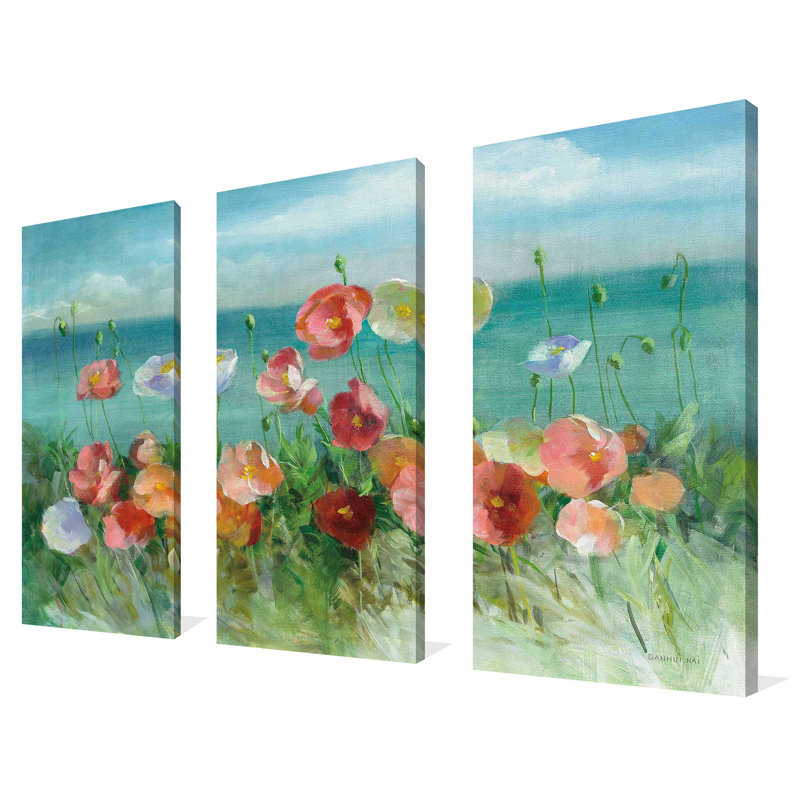 Coastal Poppies - Ensemble de 3 toiles tendues, H 32 po x l 48 po x P 0,75 po