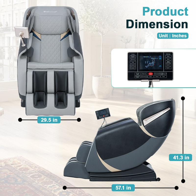 Monser Faux Leather Heated Massage Chair, Gray Faux Leather
