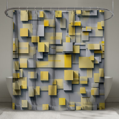 Yellow Gray Squares Shower Curtains Extra Long