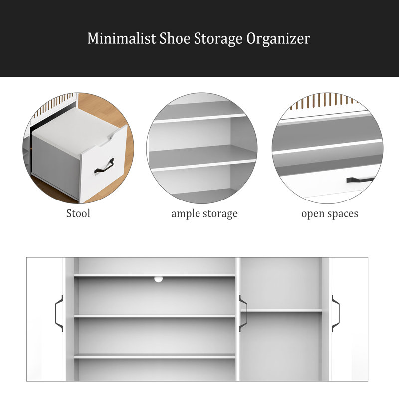 Armoire à chaussures multifonctionnelle avec tablettes réglables, tabouret, tiroir escamotable, range-chaussures minimaliste avec surface supérieure robuste pour différentes tailles d'articles