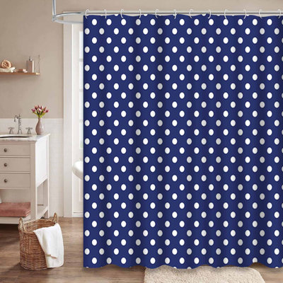 Rideau de douche à pois blanc marine avec 12 crochets Tile