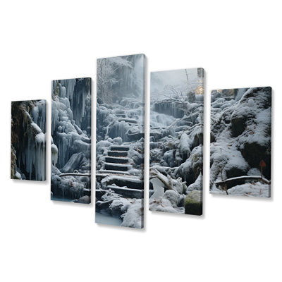 Winter Tranquility Mountains II - paysages, reproduction d'art sur toile - 5 panneaux