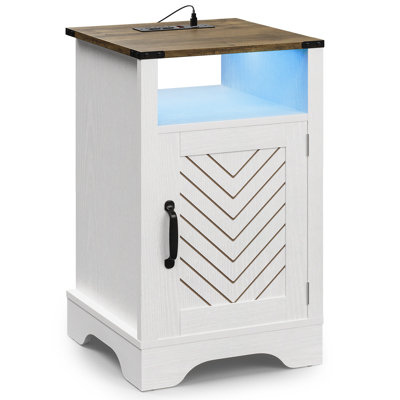 Milaun Led Nightstand With Charging Station, White And Rustic Oak by Winston Porter
