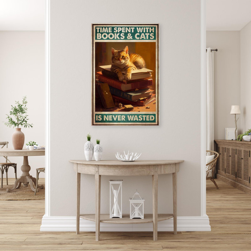 "Charing Time" avec livres et chats sur toile, impression, H 36 po x l 24 po x P 1,25 po