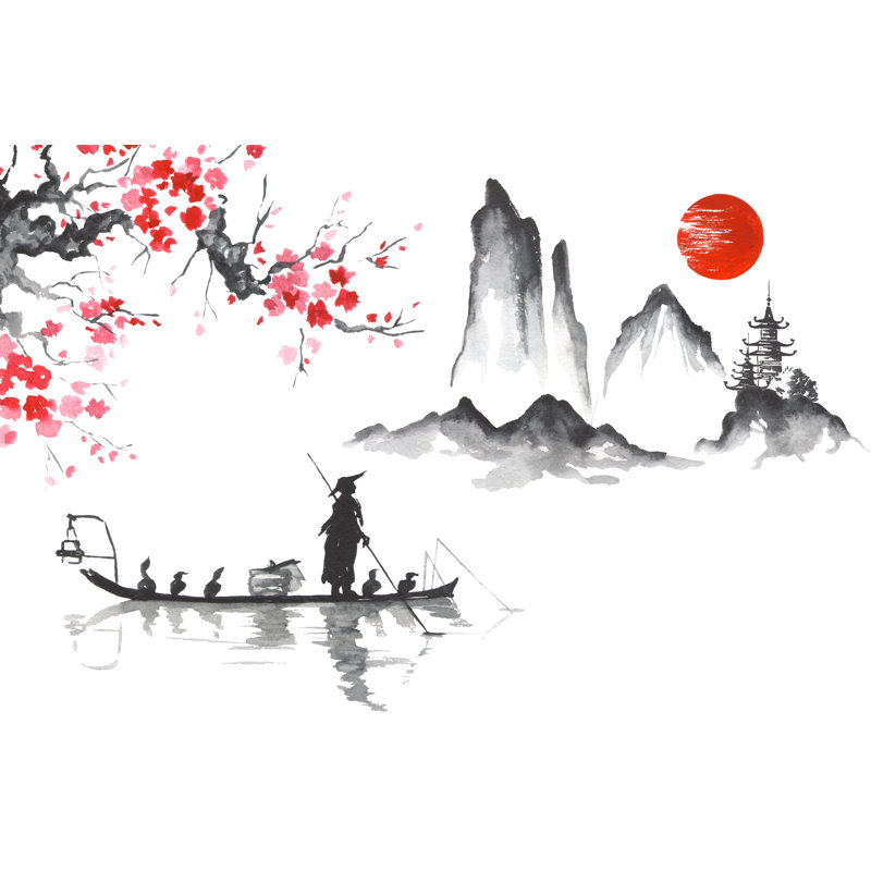Vira Japon, art traditionnel sur toile Sumi-E par Helen Field, peinture, H 32 po x l 48 po