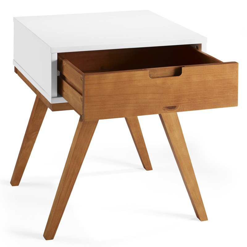 Table de bout en bois massif avec rangement Orana, Blanc