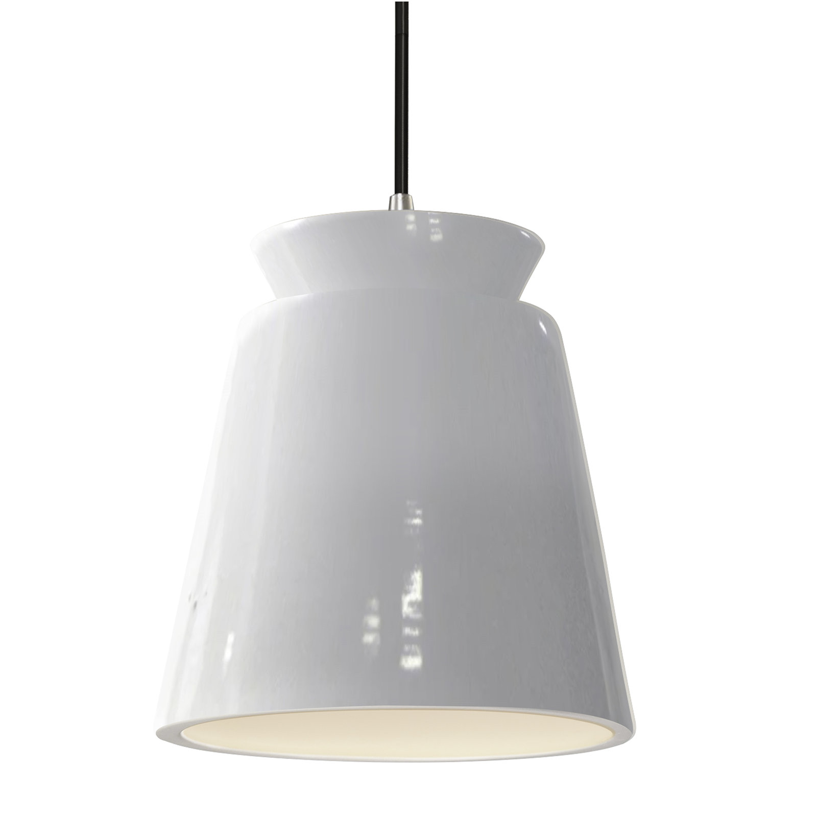 Logan Dimmable Cone Single Light Pendant, Gloss White/Gloss White, Brushed Nickel, Incandescent (Not Included)