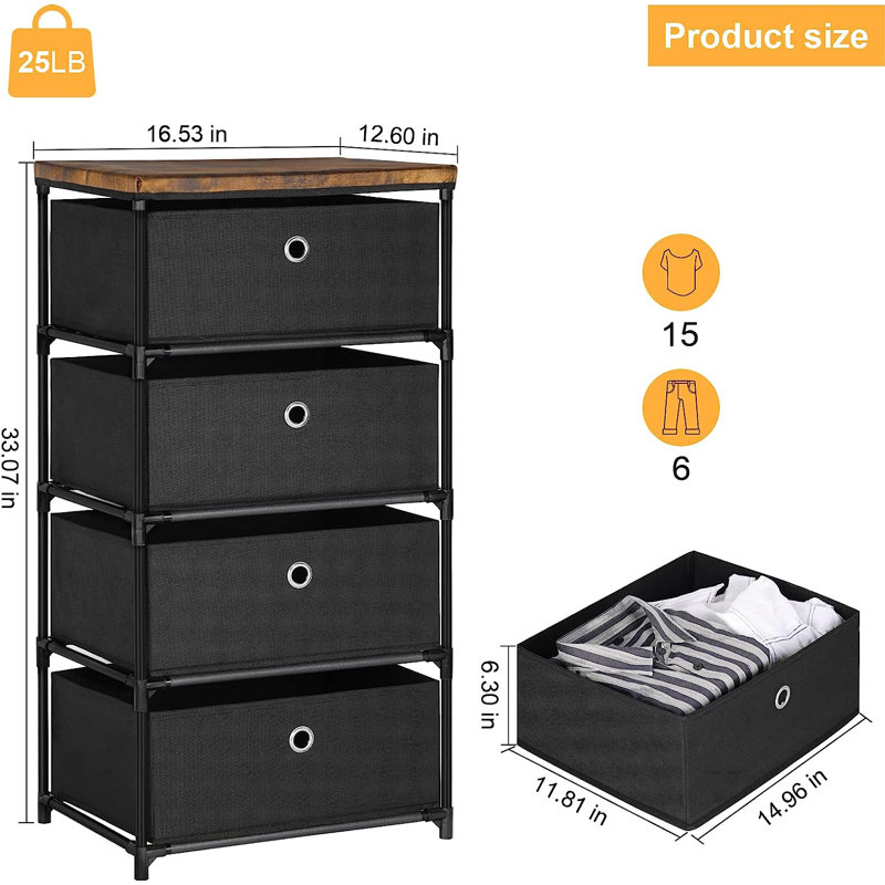 Xaviona 16.53'' W 4 - Drawer Dresser, Black