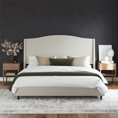 Ana Upholstered Wingback Platform Bed with Curved Headboard