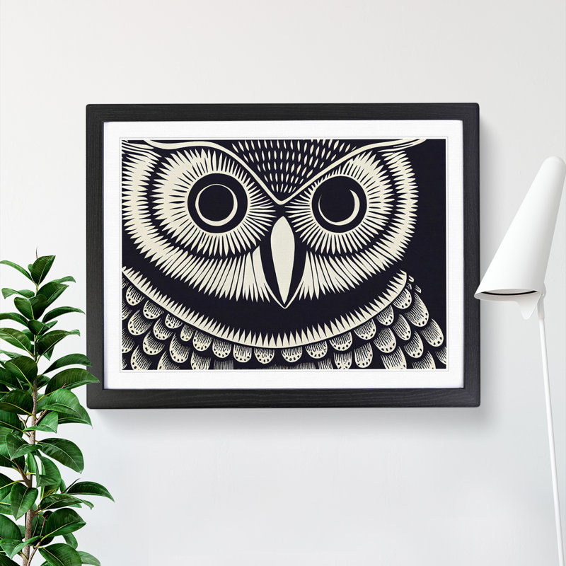 Mind Bending Owl Abstract - Single Picture Frame Print, 46cm H x 64cm W x 2cm D, Black
