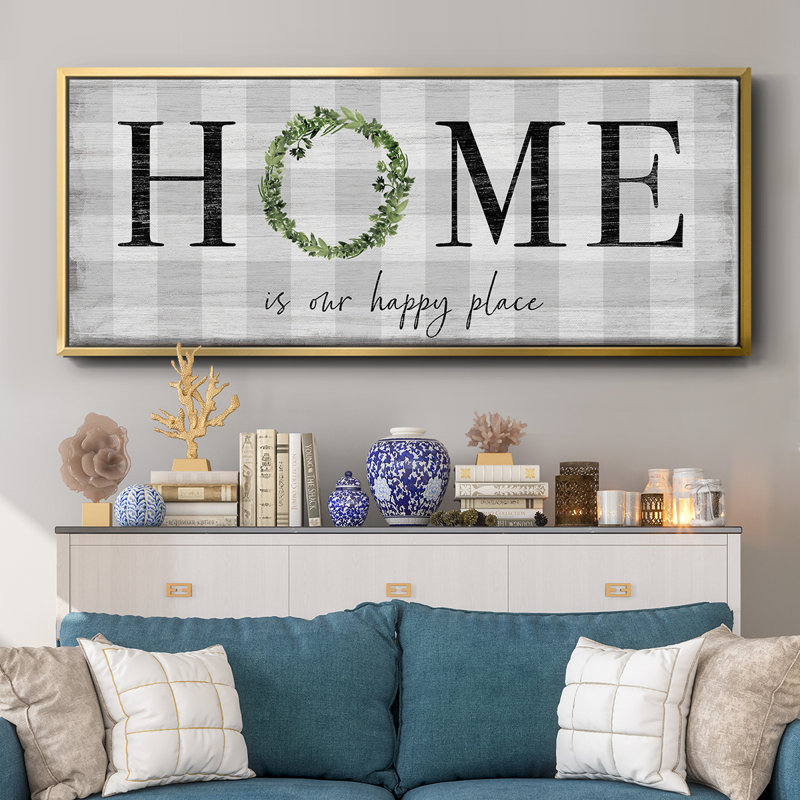 Home is our Happy Place - Toile encadrée, H 12 po x l 30 po