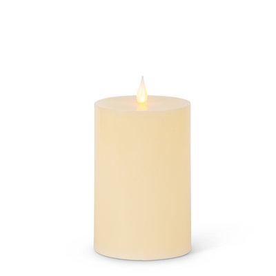 7-Inch Bonetti Flat Top LED Wax Pillar Candle – Realistic Moving Flame Bisque Pillar With Protective PET Wrap