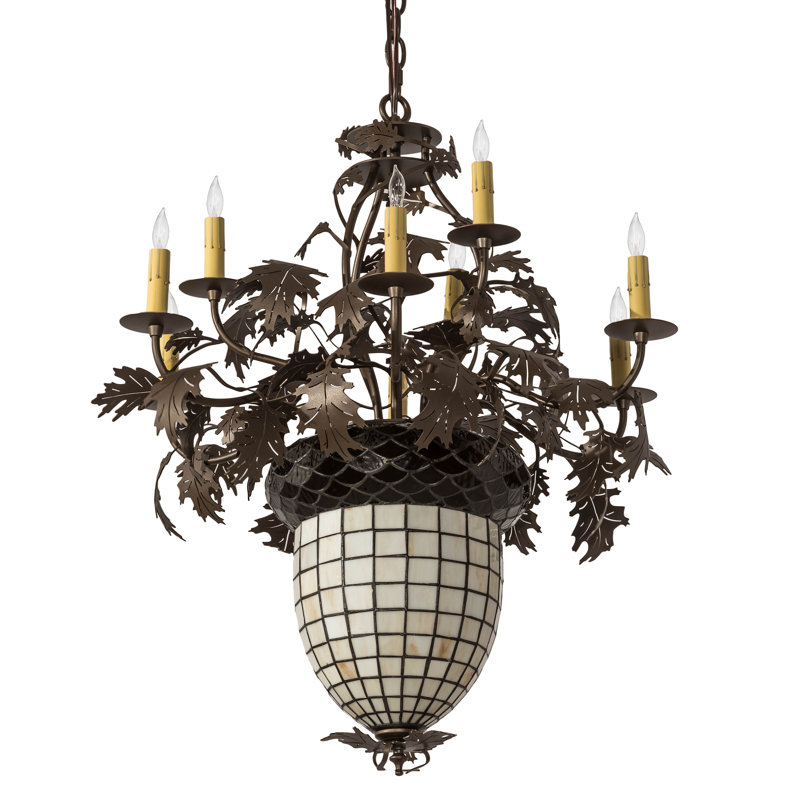 28" Wide Greenbriar Oak 9 Arm Chandelier