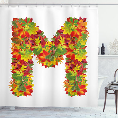 Ambesonne Letter M Shower Curtain Fall Elements Capital  Vermilion Yellow Green -  sc_44668_extralong
