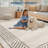 8x10 Modern Geometric Bordered Area Rug – Washable, Foldable, Stain-Resistant, Easy to Clean, Non-Slip for Living Room & Bedroom (Navy Blue)-1030431786