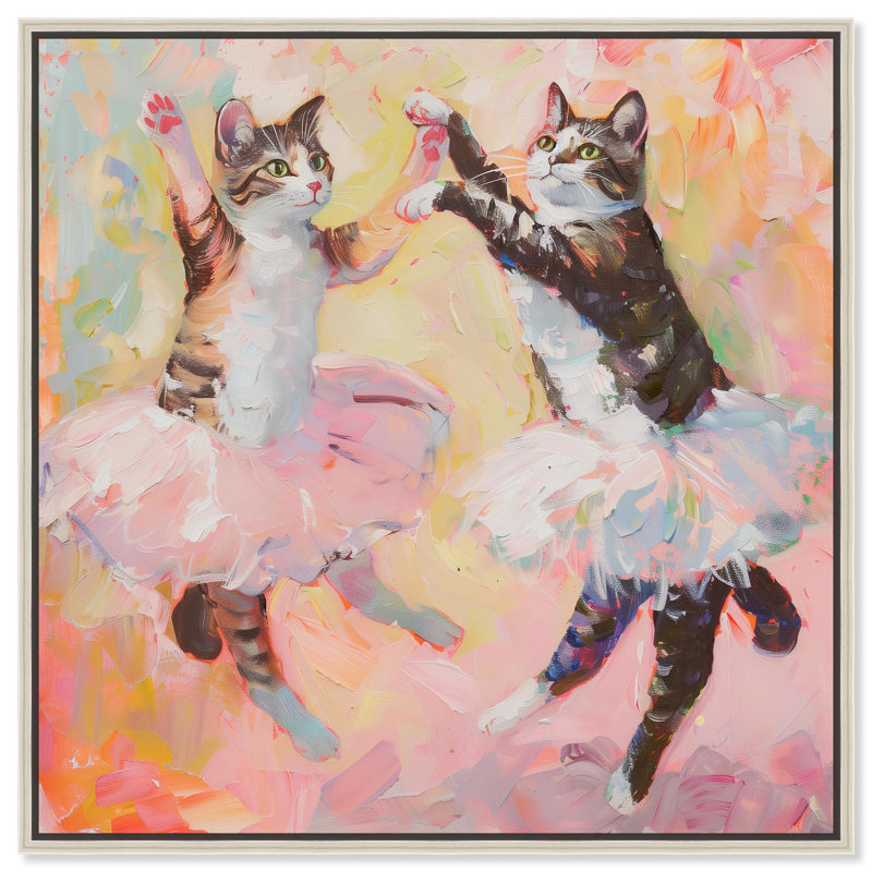 «Spring Cat Ballet Canvas» par Art Remedy, H 17 po x l 17 po x P 2 po, Cadre argenté