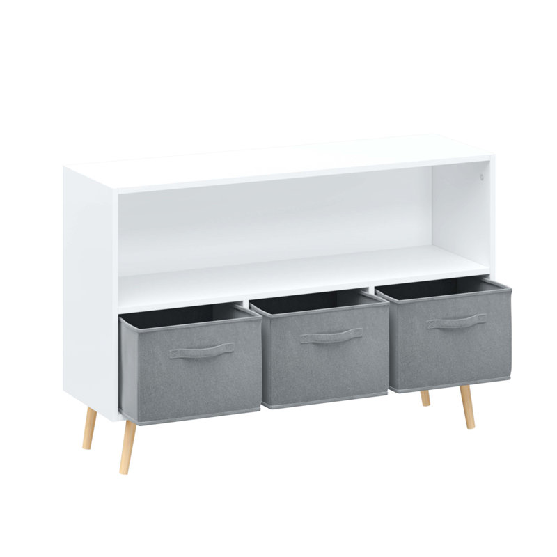 Bibliothèque pour enfants avec tiroirs pliables en tissu, Blanc / gris