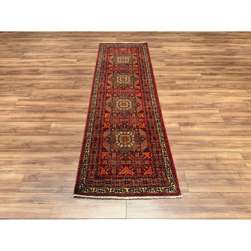 Tapis rouge en laine et coton noué à la main Original