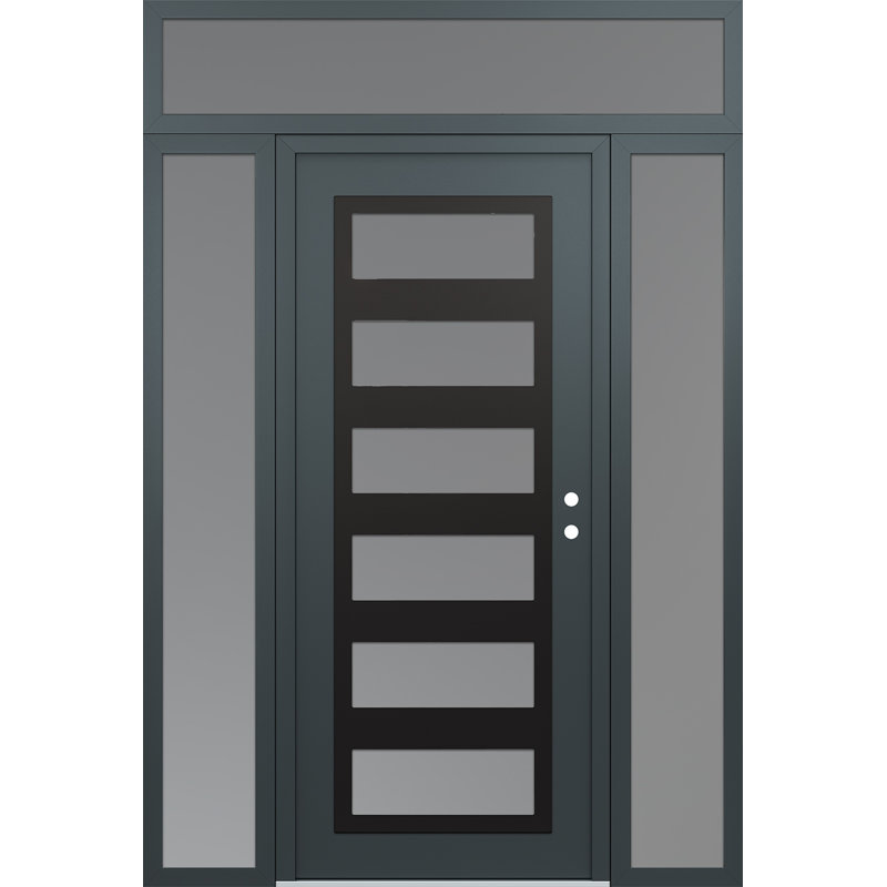 C9 à gauche 60 po X 96 po Panneau de porte en verre givré anthracite et anthracite avec 2 panneaux latéraux et porte d'entrée avant en verre givré