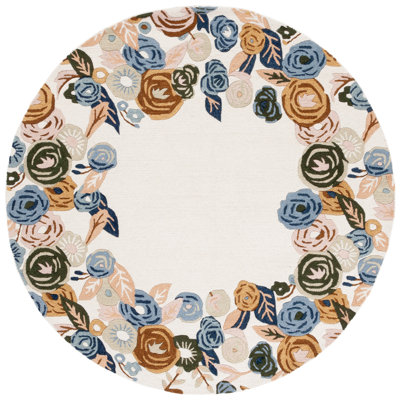 Chelsea Tufted Wool Cotton With Latex Floral Rug in Ivory/Blue