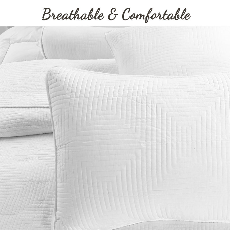  Maze Reversible Set, Twin Quilt + 1 Standard Sham, White