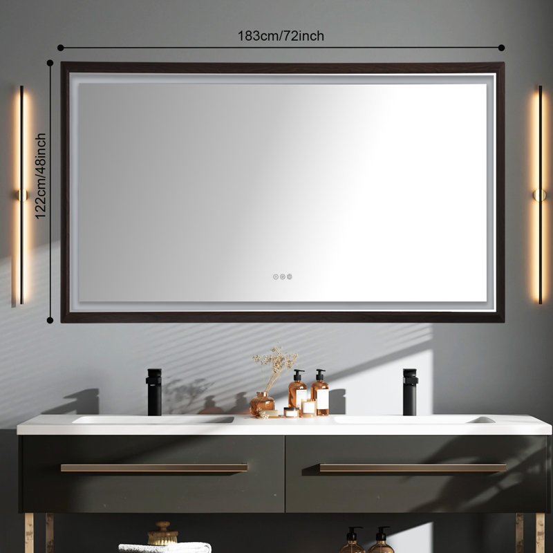 Miroir mural multifonctionnel en aluminium pour salle de bain, miroirs vatiny avec cadre en aluminium, couleur bois brun