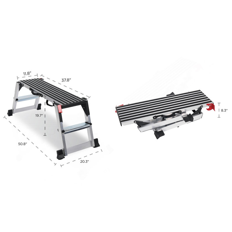 Plateforme de travail pliante, échelle de tabouret en aluminium pour cloison sèche, banc de travail robuste de 660 lb avec pieds antidérapants, idéal pour laver les véhicules, nettoyer, peindre, décorer
