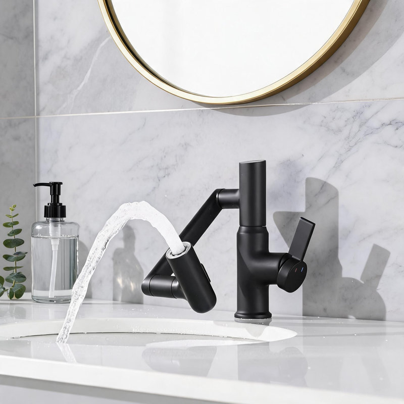 Robinet de lavabo de salle de bain en laiton noir mat 8 pouces avec fonction de jet et affichage de la température