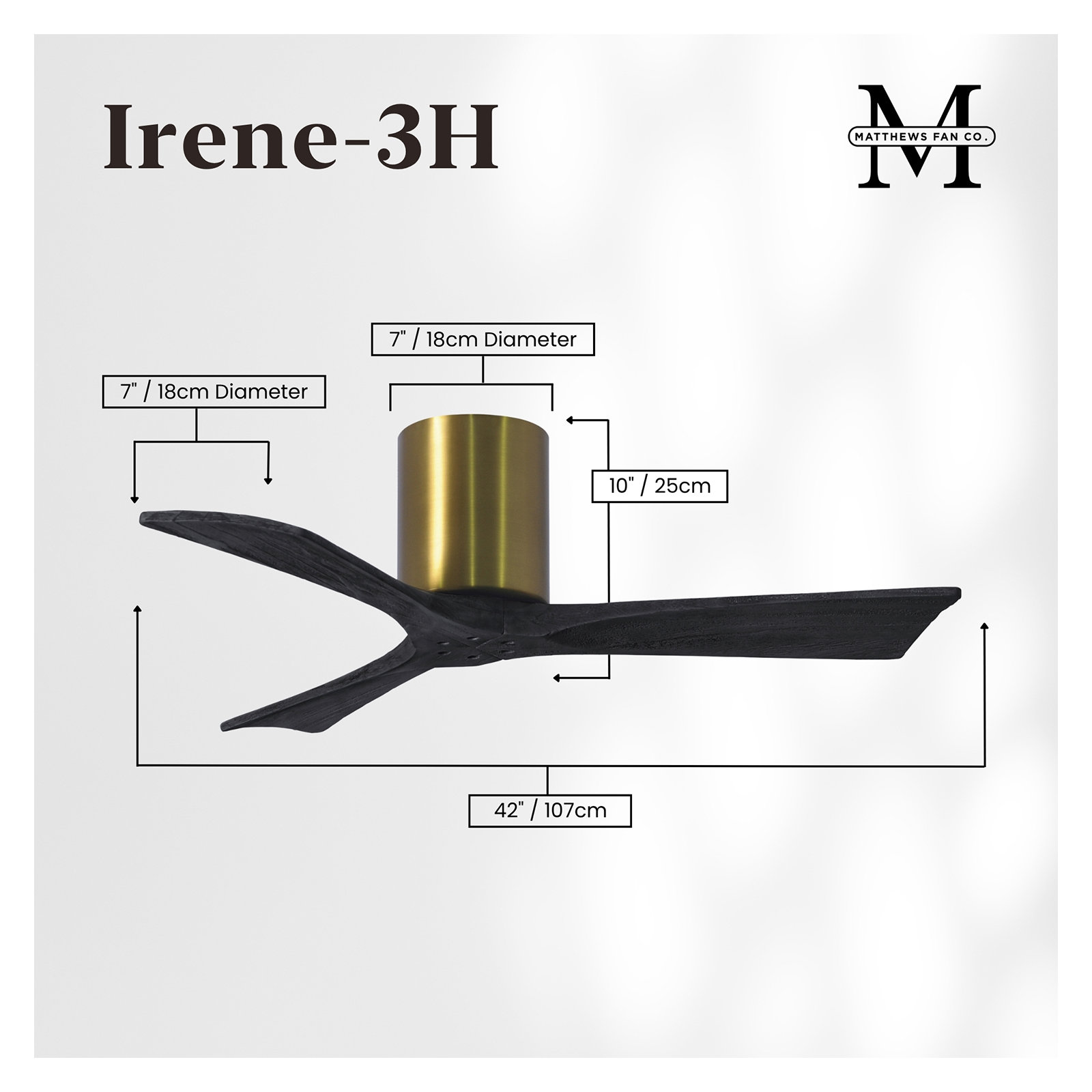 Olivier 3 Blade Ceiling Fan, Brushed Brass, Matte Black, 42"