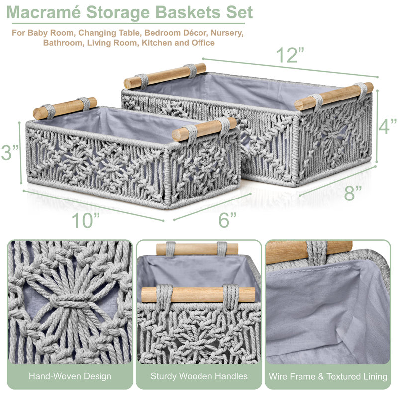 Handmade Storage Rope Baskets 2 Pack, Gray