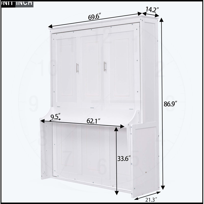 Queen Size Murphy Bed With A Shelf, White