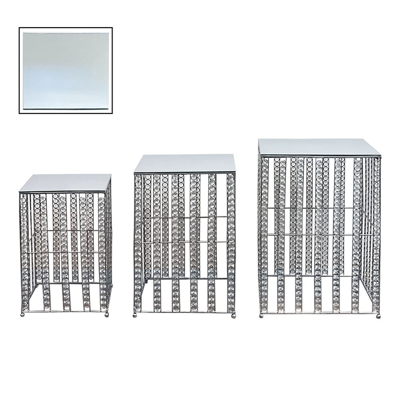 Table carrée 3PC avec plateau en verre, Argent