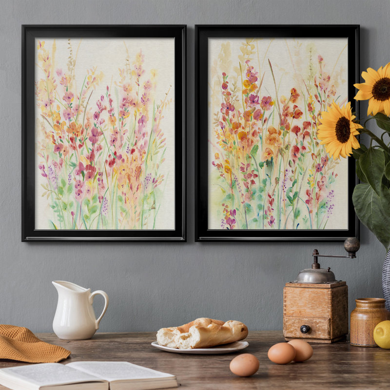 Brilliant Floral I - ensemble de 2 peintures sur toile encadrées, Noir, H 36,5 po x l 53 po x P 1 po