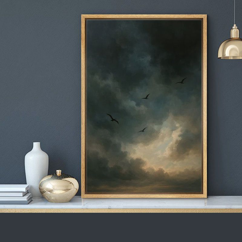 Dramatic Evening Clouds with Soaring Birds - Pictures Framed Canvas Print Wall Art, 24" H x 16" W x 1.5" D