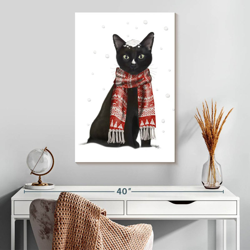 Brampt Black Cat Red Scarf, 30" H x 20" W
