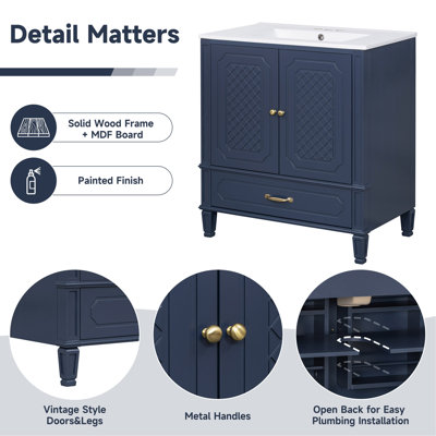 Ensemble de meuble-lavabo 60 po avec lavabo double 60 po, 2 armoires avec organisateurs de porte, 2 tiroirs, bleu