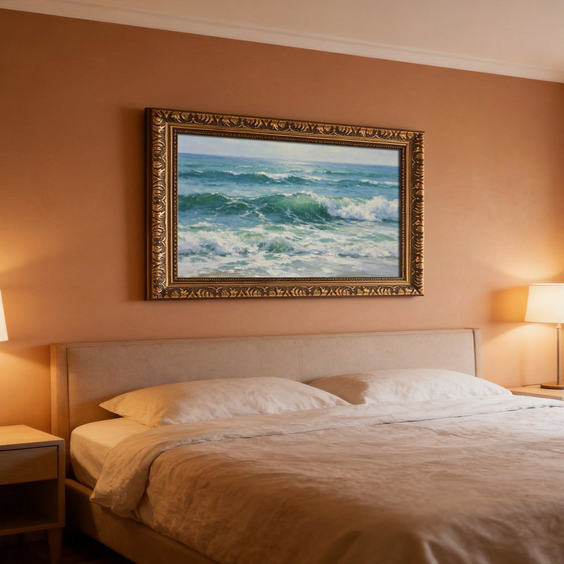 Cadre mural vintage orné représentant des vagues déferlantes – Cadre décoratif doré pour œuvres d'art., L 16 po x l 24 po