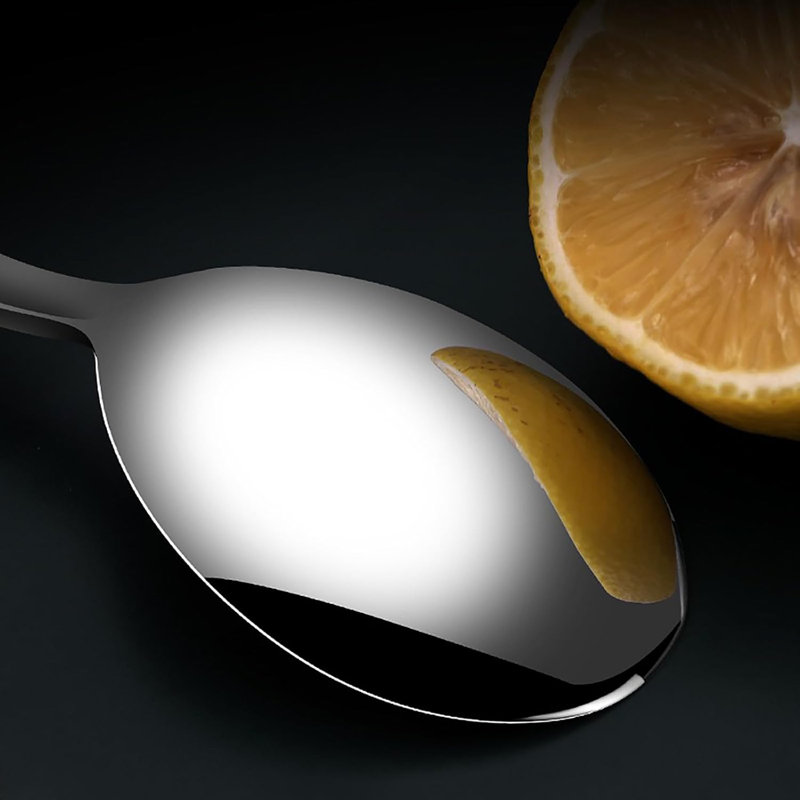 Ensemble de 4 cuillères à soupe style coréen à longues poignées - Acier inoxydable 304 avec motifs floraux colorés gravés au laser