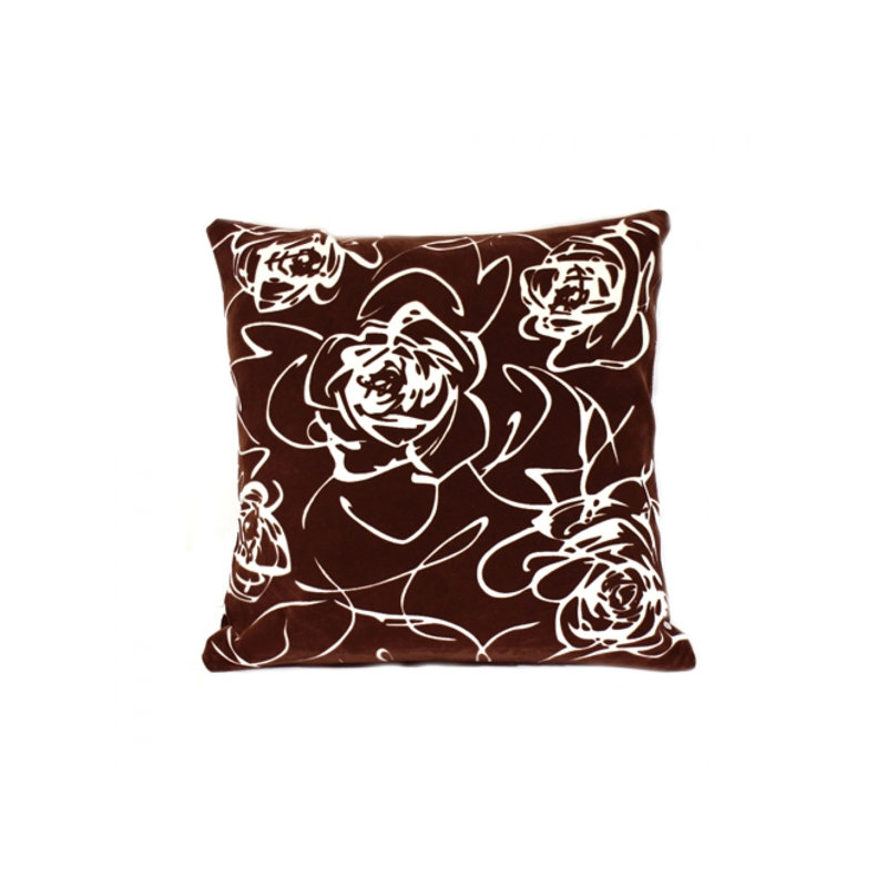 Housse de coussin roses blanches sur fond brun