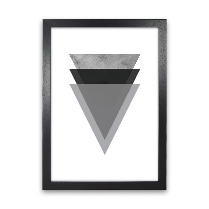 Geometric Grey And Black Triangles - Print, 84cm H x 59.4cm W x 3cm D, Black Framed