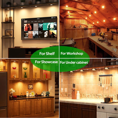 Bronze Swivel Puck Lights Set of 8 – 120V LED Under Cabinet Lighting, Hardwired or Plug-in, Dimmable, Linkable, 3000K Warm White, for Kitchen Closet Display Shelf